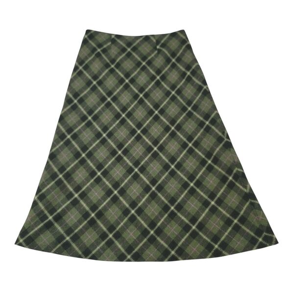 Vintage 90s Y2K Chadwicks Wool Blend A-line Plaid Midi Skirt in Green Size 12P - Picture 5 of 10